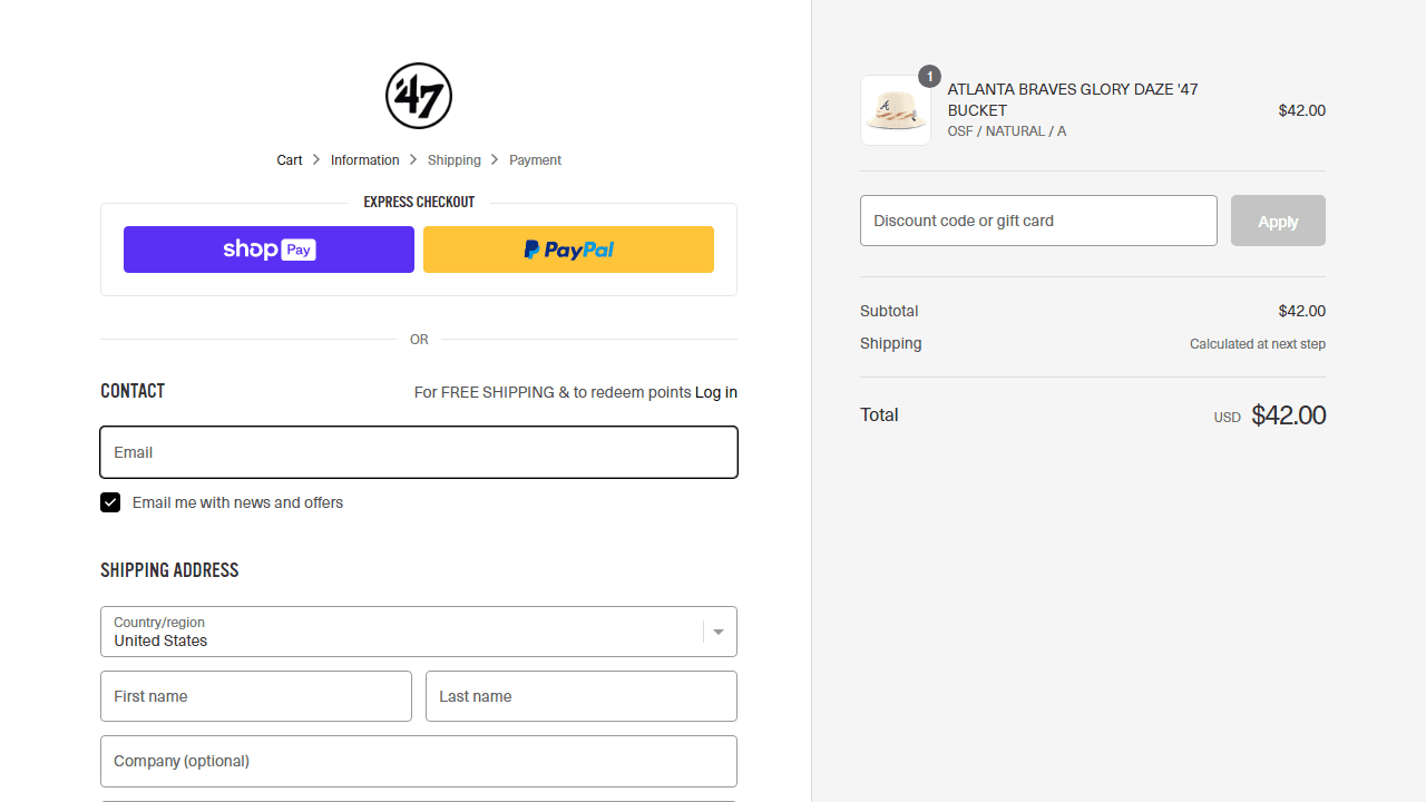 How to apply 47 Brand coupon code